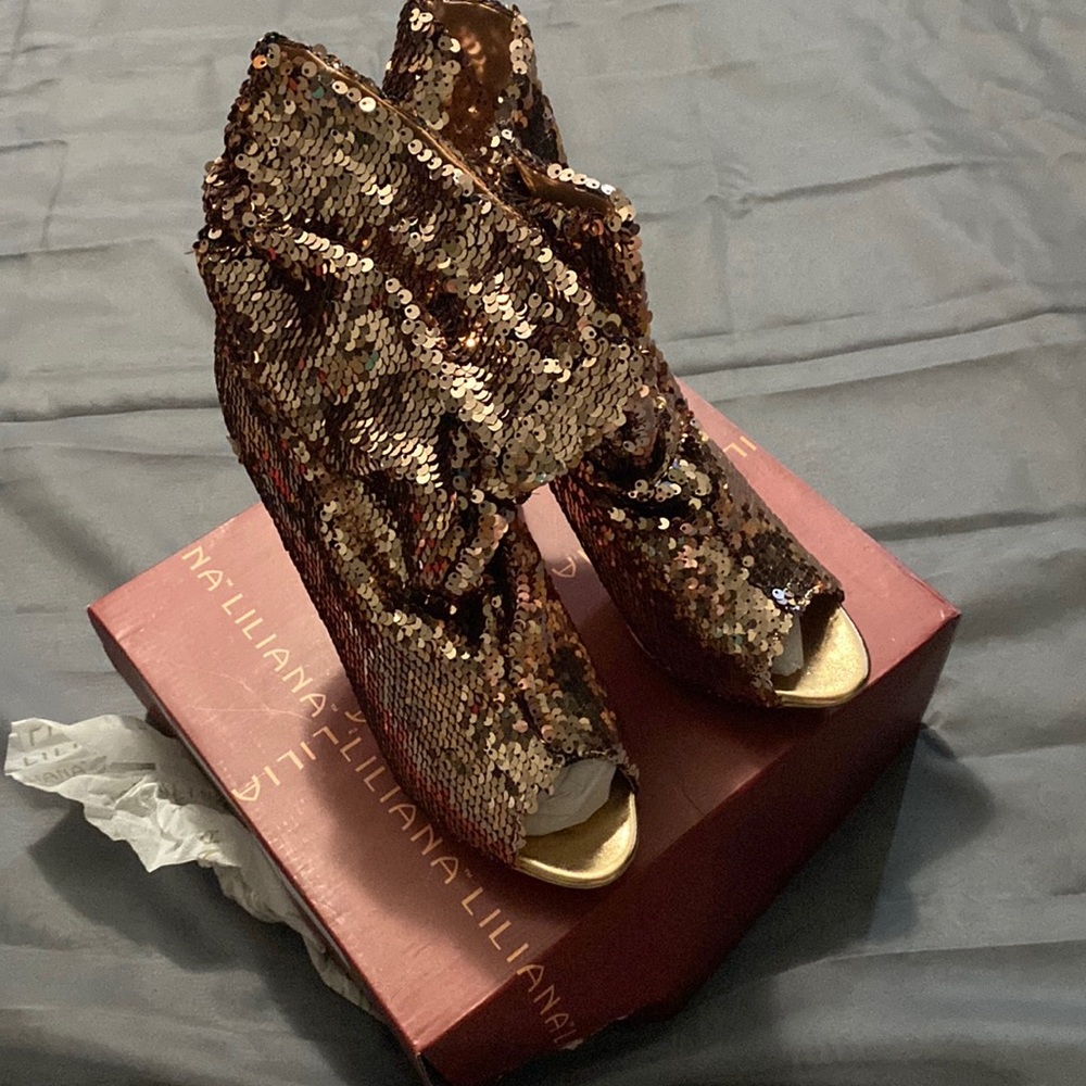NEW rose gold sequin booties…